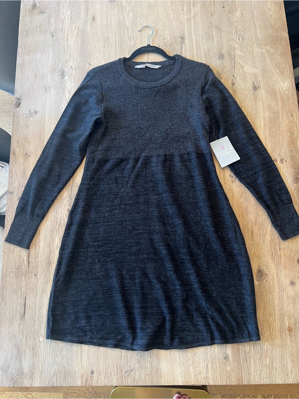 NWT Athleta Charcoal Gray Ribbed Knit Sweater Dress Size L